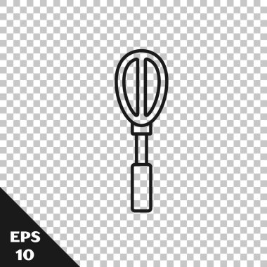 Siyah çizgi Mutfak çırpma simgesi şeffaf arkaplanda izole edildi. Mutfak aletleri, yumurta çırpıcı. Çatal bıçak seti. Yemek karışımı sembolü. Vektör İllüstrasyonu