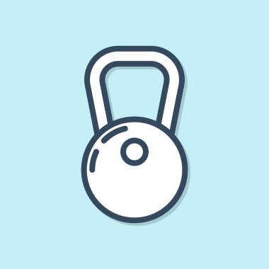 Mavi çizgi Kettlebell simgesi mavi arkaplanda izole edildi. Vektör İllüstrasyonu