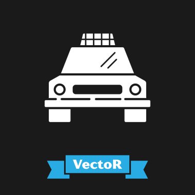 Siyah arka planda beyaz taksi ikonu var. Vektör İllüstrasyonu