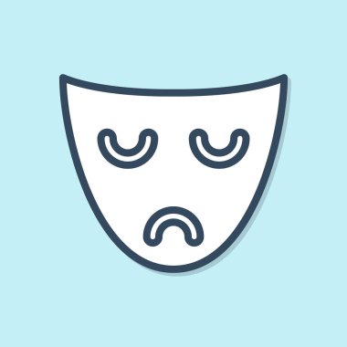 Mavi çizgi dramatik maske ikonu mavi arka planda izole edildi. Vektör İllüstrasyonu