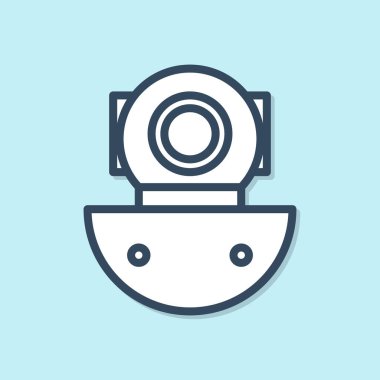 Mavi çizgi Aqualung simgesi mavi arkaplanda izole edildi. Dalış kaskı. Su altı ekipmanları. Vektör İllüstrasyonu