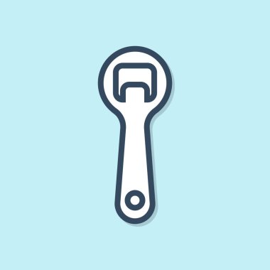 Mavi çizgi şişe açacağı simgesi mavi arkaplanda izole edildi. Vektör İllüstrasyonu