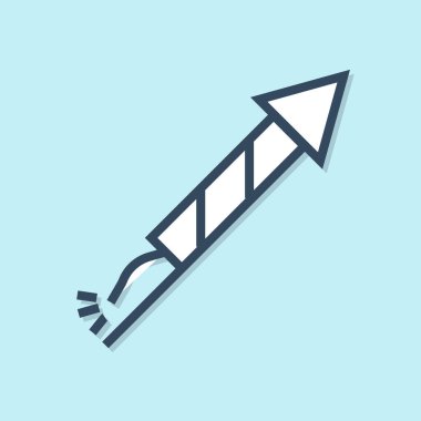 Mavi çizgi Havai fişek roket simgesi mavi arka plan üzerinde izole. Eğlenceli parti kavramı. Patlayıcı piroteknik sembol. Vektör İllüstrasyonu