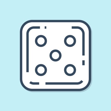 Mavi çizgi Oyun zar simgesi mavi arkaplanda izole edildi. Kumarhane kumarı. Vektör İllüstrasyonu