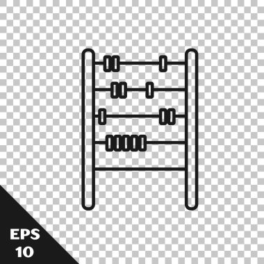 Siyah çizgi abaküs simgesi şeffaf arkaplanda izole edildi. Geleneksel sayım çerçevesi. Eğitim işareti. Matematik okulu. Vektör İllüstrasyonu