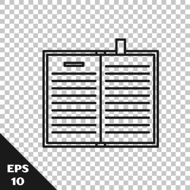 Siyah çizgi açık bilim kitabı simgesi şeffaf arkaplanda izole edildi. Vektör İllüstrasyonu