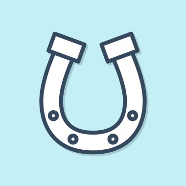 Mavi çizgi at nalı simgesi mavi arkaplanda izole edildi. Vektör İllüstrasyonu