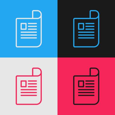 Renk çizgisi Belge simgesi renk arka planda yalıtılmış. Dosya simgesi. Denetim listesi simgesi. İş konsepti. Vintage tarzı çizim. Vektör İllüstrasyonu