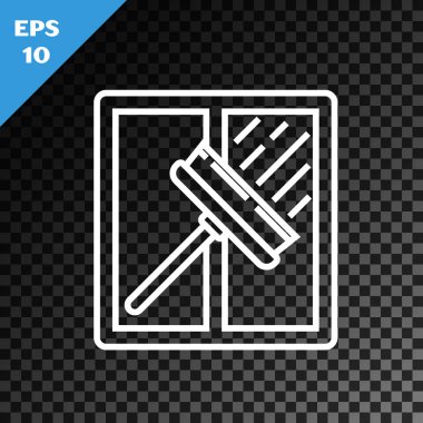 Şeffaf koyu arkaplanda izole edilmiş pencere simgesi için kauçuk temizleme servisiyle beyaz hat temizleme hizmeti. Silecek, kazıyıcı, silecek. Vektör İllüstrasyonu