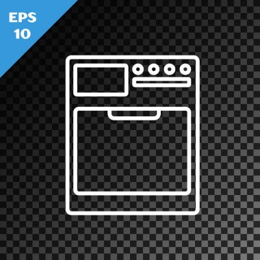 Beyaz çizgi yıkama simgesi, şeffaf koyu arkaplanda izole edilmiş. Çamaşır makinesi simgesi. Çamaşır makinesi, çamaşır makinesi. Ev aletleri sembolü. Vektör İllüstrasyonu