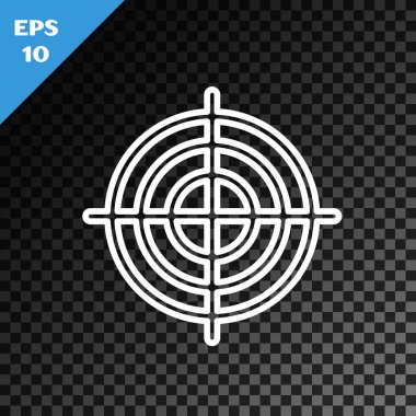 Beyaz çizgi hedef sporu, şeffaf karanlık arka planda izole edilmiş bir yarışma ikonu. Atış mesafesi ya da atış mesafesi için sayıları olan temiz bir hedef. Vektör İllüstrasyonu