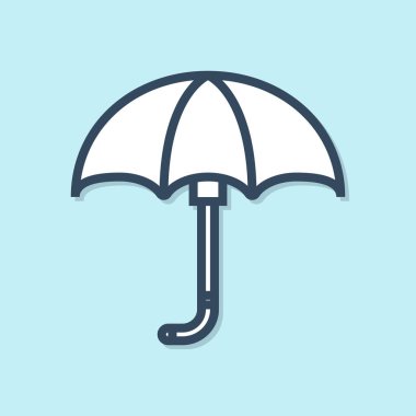 Mavi çizgi klasik açılır şemsiye simgesi mavi arkaplanda izole. Yağmur koruma sembolü. Vektör İllüstrasyonu