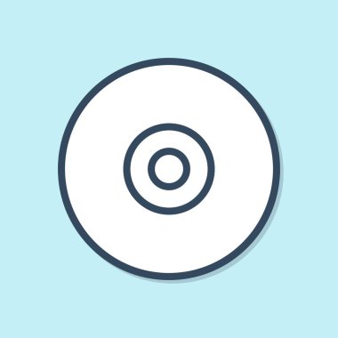 Mavi çizgi CD veya Dvd disk simgesi mavi arkaplanda izole edildi. Küçük disk işareti. Vektör İllüstrasyonu