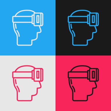 Renk çizgisi Sanal gerçeklik gözlüğü simgesi renk arkaplanında izole edildi. Stereoskopik 3D VR maskesi. Klasik tarzda çizim. Vektör İllüstrasyonu
