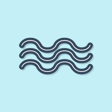 Mavi çizgi dalga ikonu mavi arkaplanda izole edildi. Vektör İllüstrasyonu