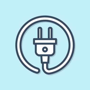 Mavi hat elektrik prizi simgesi mavi arkaplanda izole edildi. Bağlantı kavramı ve elektriğin kesilmesi. Vektör İllüstrasyonu