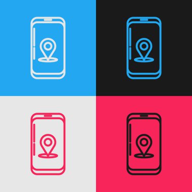 Renk arka planda yalıtılmış şehir haritası gezinti simgesinin renk çizgisi Bilgi Grafiği. Mobil App Interface konsept tasarımı. Geolamcation kavramı. Vintage tarzı çizim. Vektör İllüstrasyonu