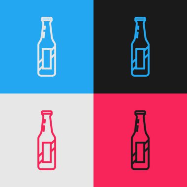Renkli bira şişesi simgesi renk arkaplanında izole edildi. Klasik tarzda çizim. Vektör İllüstrasyonu