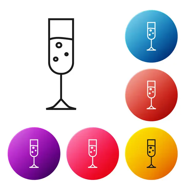 Black Line Glass Champagne Icon Isolated White Background Set Icons — Stock Vector