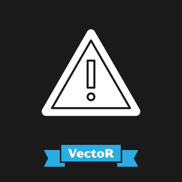 Marca de exclamación blanca en el icono del triángulo aislado sobre fondo negro. Señal de advertencia de peligro, cuidado, atención, señal importante de advertencia de peligro. Ilustración vectorial — Vector de stock