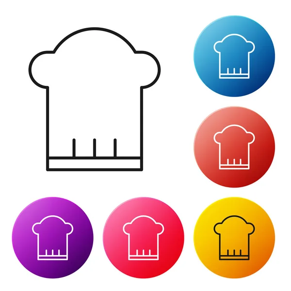 Fekete Vonal Chef Kalap Ikon Elszigetelt Fehér Háttérrel Főzés Szimbólum — Stock Vector