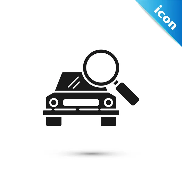 Schwarzes Suchsymbol auf weißem Hintergrund. Lupe mit Auto. Vektorillustration — Stockvektor