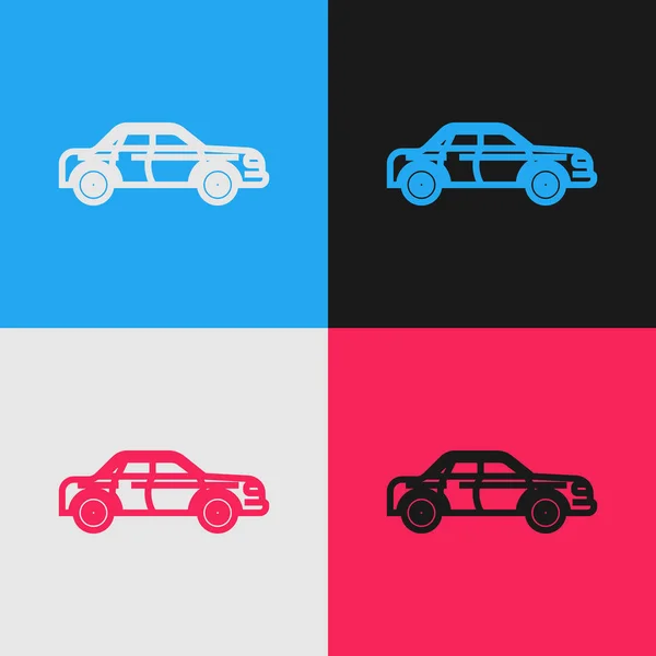 Línea Color Sedán Icono Del Coche Aislado Fondo Color Dibujo — Vector de stock