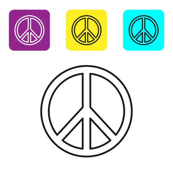 Black Line Peace Icon Isolated White Background Hippie Symbol Peace — ストックベクタ