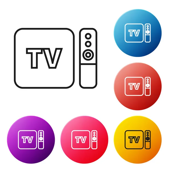 Black Line Multimedia Box Receiver Player Remote Controller Icon Isolated — Stock Vector