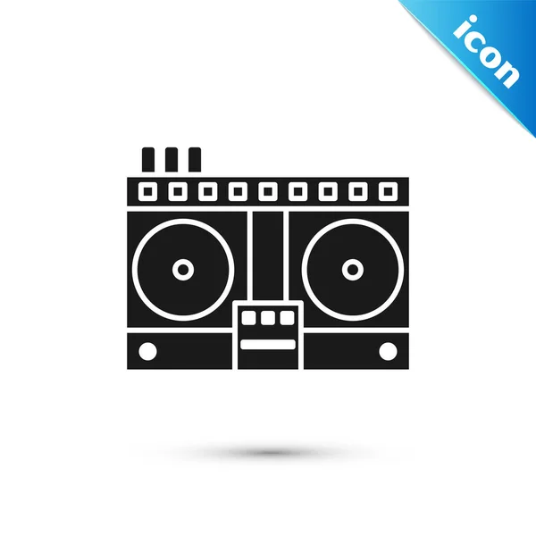 Télécommande DJ noire pour jouer et mixer des icônes musicales isolées sur fond blanc. Mélangeur DJ complet avec lecteur vinyle et télécommande. Illustration vectorielle — Image vectorielle