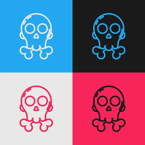 Color Line Skull Crossbones Icon Isolated Color Background Happy Halloween — Stock Vector