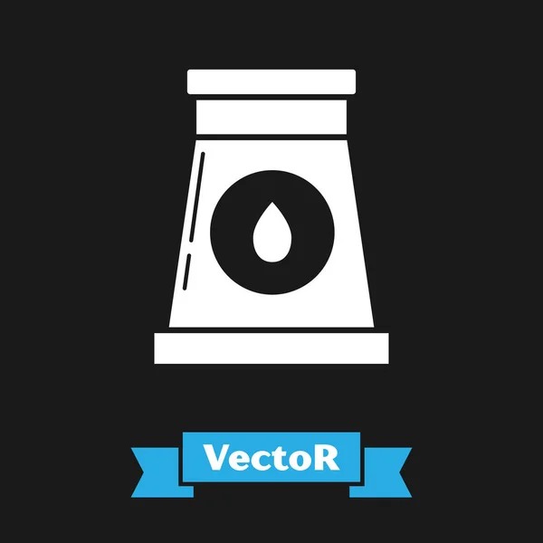 White Oil and gas industrial factory building icon isolated on black background. Vector Illustration