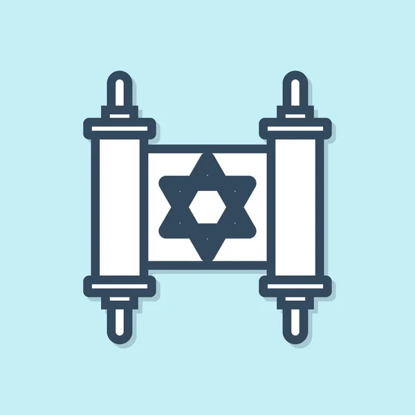 Blue Line Torah Scroll Icon Isolated Blue Background Jewish Torah — Stock Vector