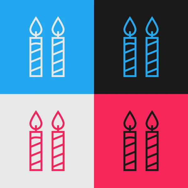 Χρώμα Γραμμή Γενέθλια Τούρτα Κεριά Εικονίδιο Απομονώνονται Στο Φόντο Χρώμα — Διανυσματικό Αρχείο