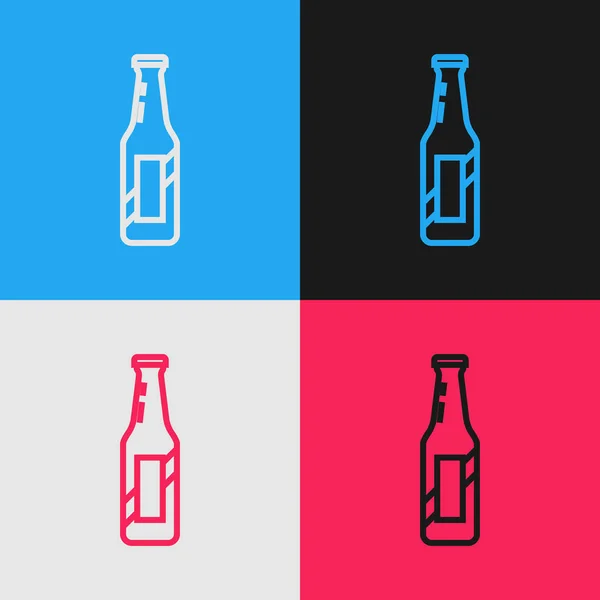Linia Kolorów Ikona Butelki Piwa Izolowana Tle Koloru Rysowanie Stylu — Wektor stockowy