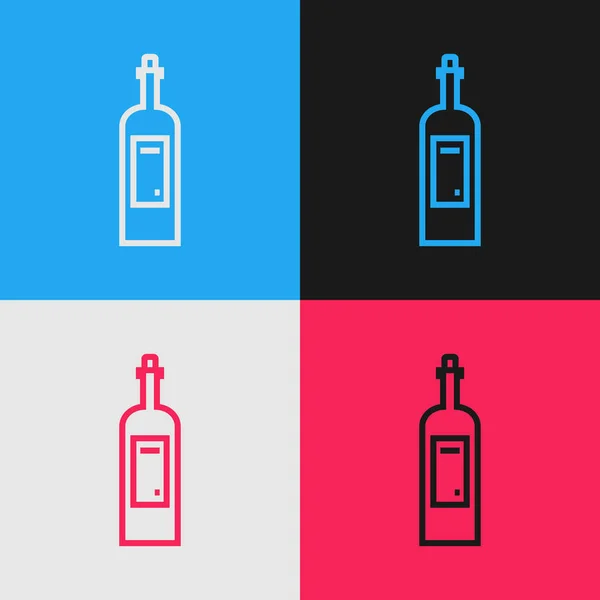 Färg Linje Flaska Vin Ikon Isolerad Färg Bakgrund Teckning Vintagestil — Stock vektor