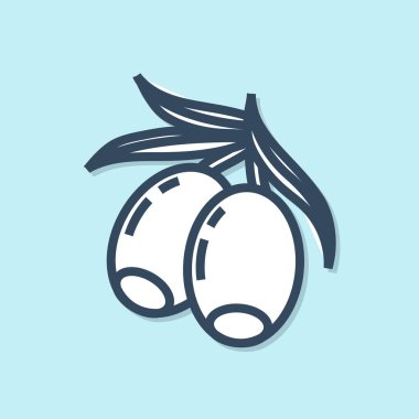 Mavi çizgi zeytin dalı simgesi mavi arkaplanda izole edildi. Vektör İllüstrasyonu