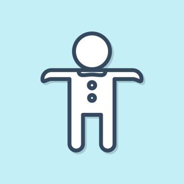 Mavi çizgi, bayram zencefilli kurabiye adam resmi mavi arka planda izole edilmiş. Kurabiye, insan şeklinde ve kremalı. Vektör İllüstrasyonu