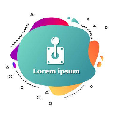 Beyaz arka planda izole Arcade makine simgesi için beyaz joystick. Joystick gamepad. Sıvı şekiller ile soyut afiş. Vektör Illustration