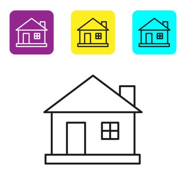 Beyaz arka planda siyah çizgi ev simgesi izole edildi. Ev sembolü. Renkli kare düğmeleri ayarlayın. Vektör İllüstrasyonu