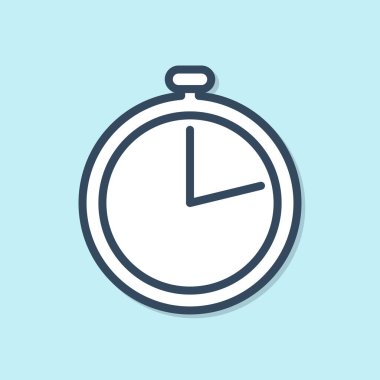 Mavi çizgi Stopwatch simgesi mavi arkaplanda izole edildi. Zaman göstergesi. Vektör İllüstrasyonu