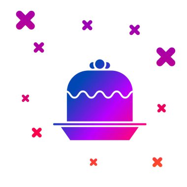 Renkli Kek simgesi beyaz arkaplanda izole edildi. Doğum günün kutlu olsun. Kademeli rastgele dinamik şekiller. Vektör İllüstrasyonu