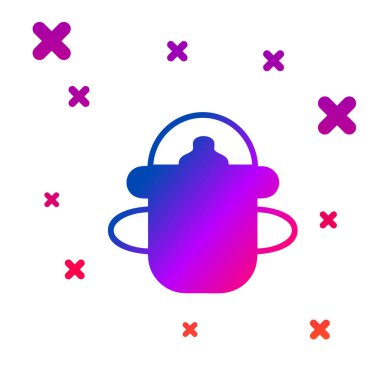 Beyaz arka planda izole edilmiş renkli bebek şişe simgesi. Beslenme şişesi simgesi. Süt şişesi tabelası. Kademeli rastgele dinamik şekiller. Vektör İllüstrasyonu