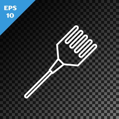 Beyaz çizgi saç fırçası simgesi, şeffaf koyu arkaplanda izole edilmiş. Taraklı saç işareti. Berber sembolü. Vektör İllüstrasyonu