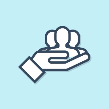 Mavi çizgi proje ekip taban simgesi mavi arkaplanda izole edildi. İş analizi ve planlama, danışmanlık, takım çalışması, proje yönetimi. Vektör İllüstrasyonu