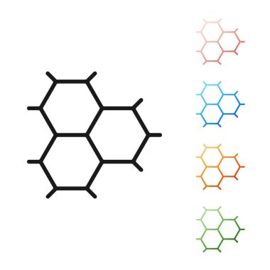 Beyaz zemin üzerinde izole edilmiş benzen halkalarından oluşan siyah kimyasal formül. Simgeleri renklendirin. Vektör İllüstrasyonu