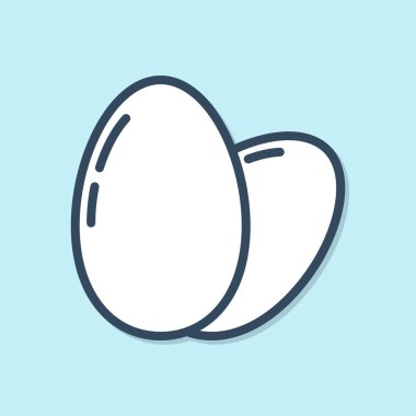 Mavi çizgi tavuk yumurtası ikonu mavi arkaplanda izole edildi. Vektör İllüstrasyonu