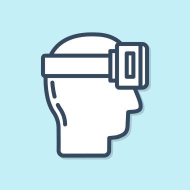Mavi çizgi Sanal gerçeklik gözlüğü simgesi mavi arkaplanda izole edildi. Stereoskopik 3D VR maskesi. Vektör İllüstrasyonu