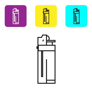 Beyaz arkaplanda siyah çizgi aydınlatma simgesi izole edildi. Renkli kare düğmeleri ayarlayın. Vektör İllüstrasyonu