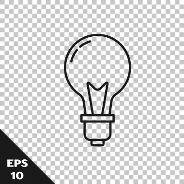 Şeffaf arka planda izole fikir simgesi kavramı ile Siyah hat Ampul. Enerji ve fikir sembolü. İlham kavramı. Vektör İllüstrasyonu